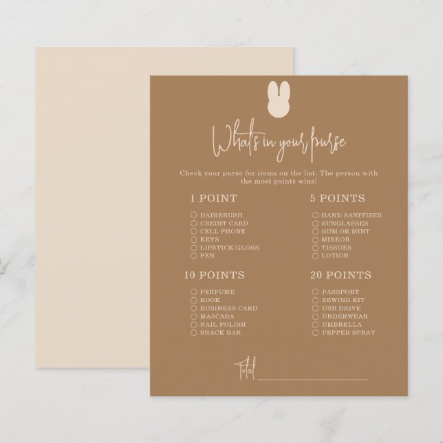 Simple bunny Whats in your purse baby shower (Front/Back)