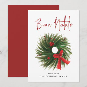 Simple Buon Natale Watercolor Wreath Holiday Card