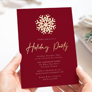 Simple Burgundy and Gold Snowflake Holiday Party