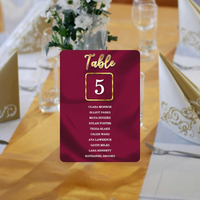 Simple Burgundy and Gold Table Number Seating List (Creator Uploaded)