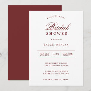 Simple Burgundy and White Minimalist Bridal Shower Invitation