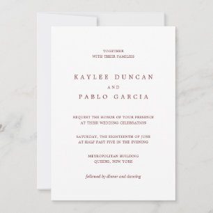 Simple Burgundy and White Minimalist Wedding Invitation