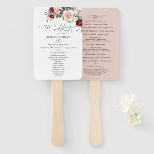 Simple Burgundy Blush Floral Wedding Ceremony Hand Fan