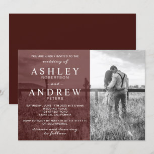 Simple burgundy elegant modern photo wedding invitation