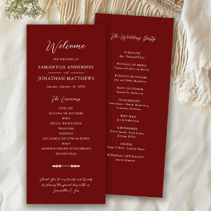 Simple Burgundy Elegant Script Wedding Ceremony Programme