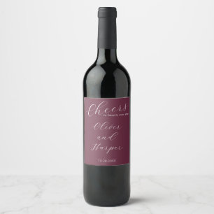 Simple Burgundy Elegant Script Wedding Wine Label