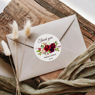 Simple Burgundy Floral Thank You Favour Classic Round Sticker
