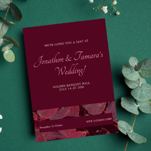 Simple Burgundy Floral Wedding Invitation