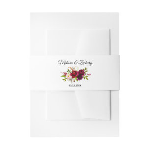 Simple Burgundy Floral Wedding Invitation Invitation Belly Band