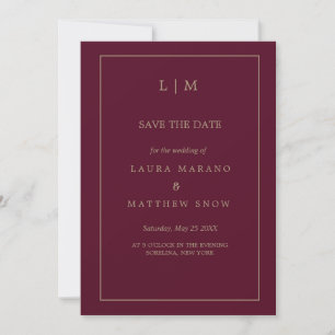 Simple Burgundy Formal Monogram Wedding  Save The Date