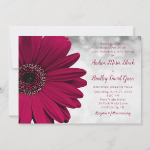 Simple Burgundy Gerbera Daisy Wedding Invitation