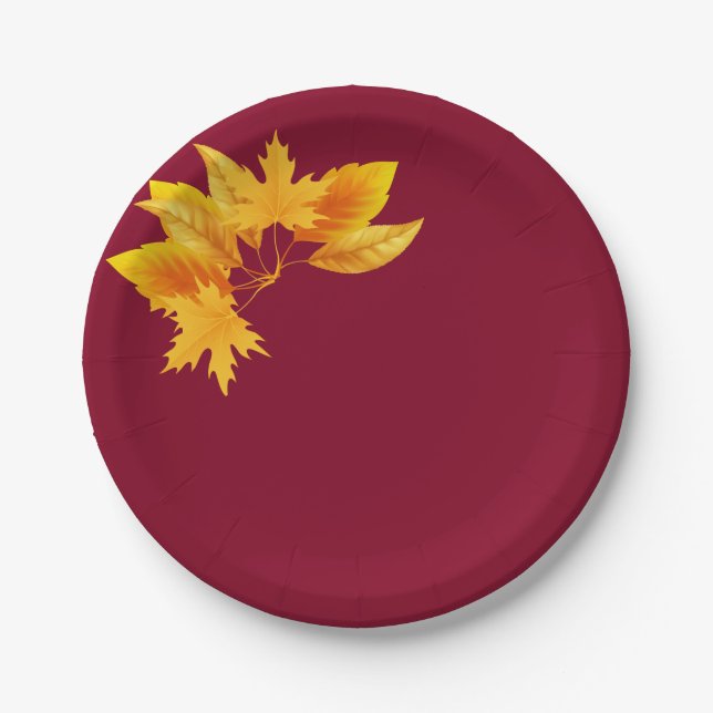 Simple Burgundy Gold Autumn Celebration Dessert  Paper Plate (Front)