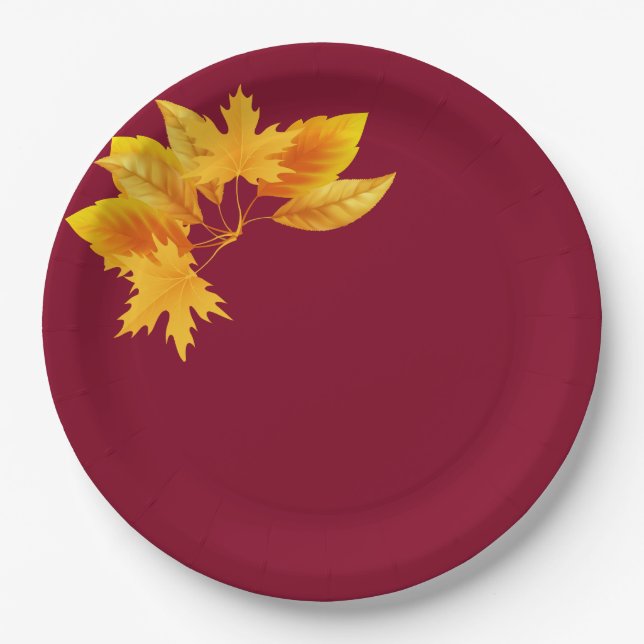 Simple Burgundy Gold Greenery Autumn Celebration  Paper Plate (Front)