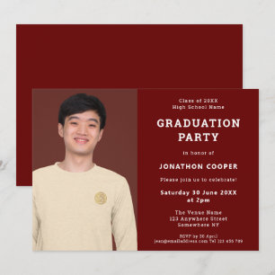 Simple Burgundy Grad Photo Graduation Party Invitation