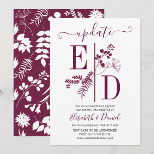Simple Burgundy Initials Wedding Update Invitation