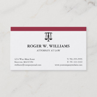 Simple Burgundy Law Attorney Justice Scale Business Card