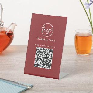Simple Burgundy Logo QR Code Modern Business Pedestal Sign