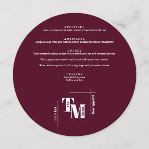 Simple Burgundy Modern Chic Boho Wedding Thank You Menu