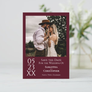 Simple Burgundy Modern Minimalist Photo Wedding Save The Date