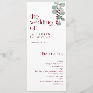Simple Burgundy Modern Winter Wedding Programme