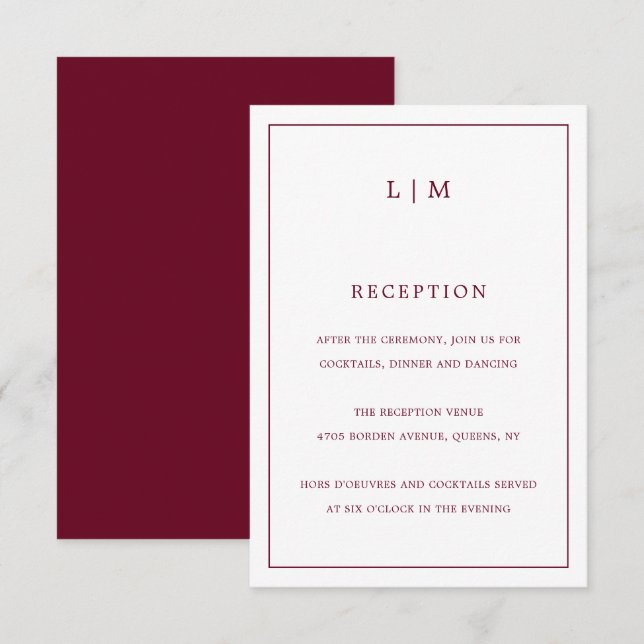Simple Burgundy Monogram Elegant Wedding Enclosure Card (Front/Back)