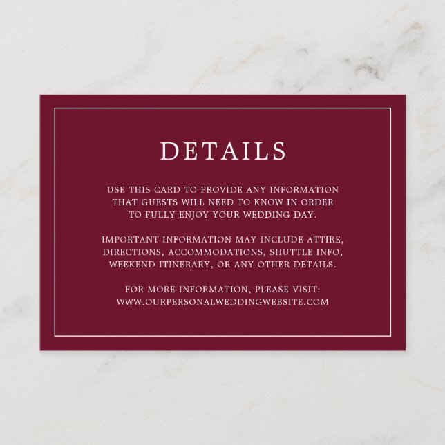 Simple Burgundy Monogram Elegant Wedding Enclosure Card (Front)
