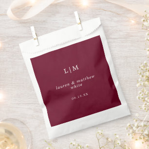 Simple Burgundy Monogram Elegant Wedding Favour Bags