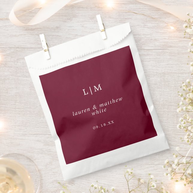 Simple Burgundy Monogram Elegant Wedding Favour Bags (Clipped)