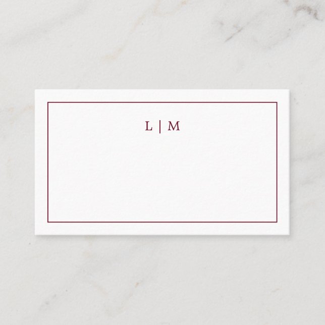Simple Burgundy Monogram Elegant Wedding Place Card (Front)