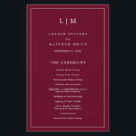 Simple Burgundy Monogram Elegant Wedding Program<br><div class="desc">Simple Wedding Program featuring a modern yet elegant design with your two letter monogram at the top and your details surrounded by a thin border. All text is in white over a burgundy background and may be changed in the design editing tool. The front has your order of ceremony and...</div>