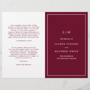 Simple Burgundy Monogram Elegant Wedding Program