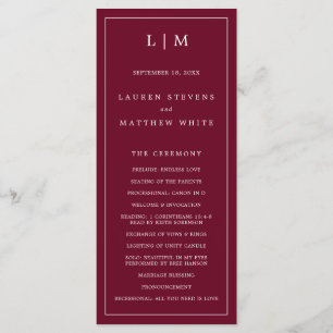 Simple Burgundy Monogram Elegant Wedding Programme