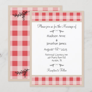 Simple Burgundy Plaid Gingham Country Weddig Invitation