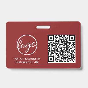 Simple Burgundy QR Code Employee ID Badge