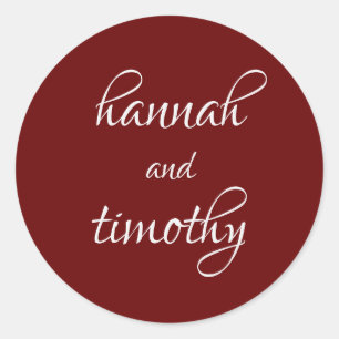 Simple Burgundy Red Bride and Groom Wedding Classic Round Sticker