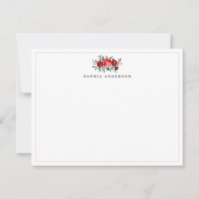 Simple Burgundy Red Holly Berries Leaves Christmas Card (Front)