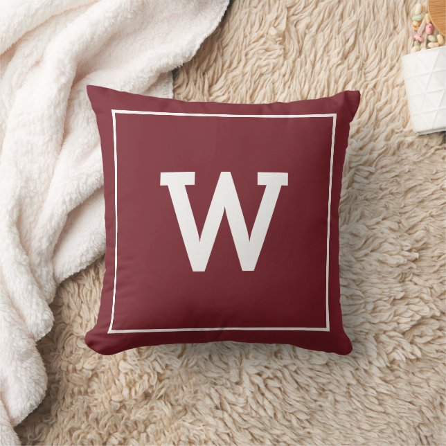 Simple Burgundy Red Initial Monogram Cushion (Blanket)