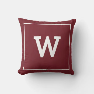 Simple Burgundy Red Initial Monogram Cushion