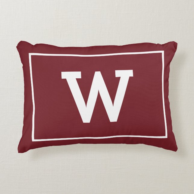 Simple Burgundy Red Initial Monogram Decorative Cushion (Front)