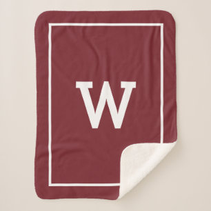 Simple Burgundy Red Initial Monogram Sherpa Blanket