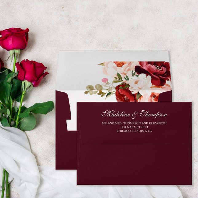 Simple Burgundy Rose Wedding Return Address Envelope (Creator Uploaded)