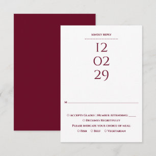 Simple Burgundy Special Date Wedding RSVP Card