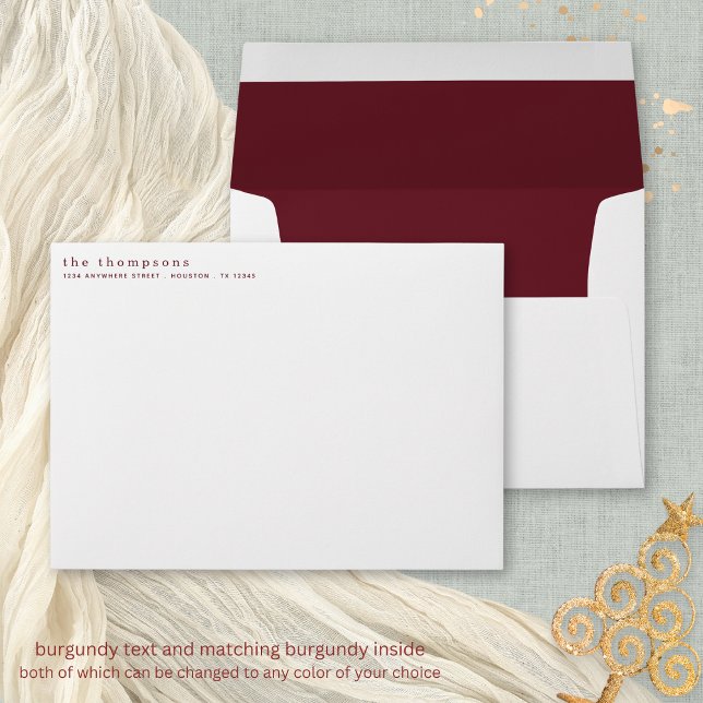 Simple Burgundy Typography Return Address Envelope (Coordinating burgundy for typography and inside or can be changed to any color)