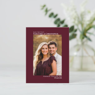 Simple Burgundy Vertical Photo Minimalist Wedding Save The Date