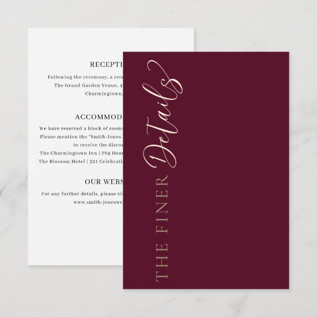 Simple Burgundy Wedding Details Enclosure Card (Front/Back)