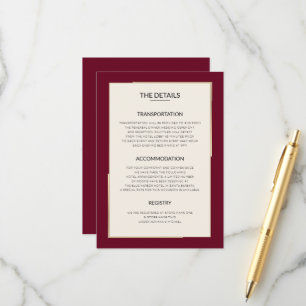 Simple Burgundy Wedding Details Enclosure Card