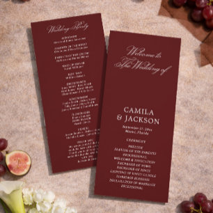 Simple Burgundy Wedding Flat Program Invitation