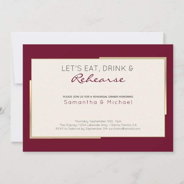 Simple burgundy Wedding Rehearsal Dinner Invitation (Front)
