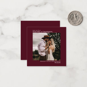 Simple Burgundy Wedding Save the Date Photo Mini Card