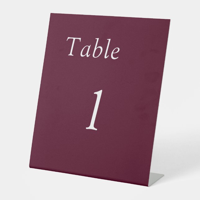 Simple Burgundy Wedding Table Number Pedestal Sign (Front)